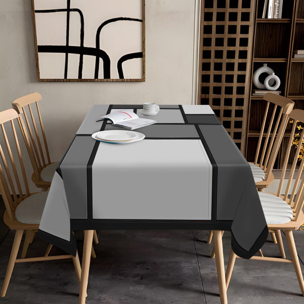 Weißgrau Kontrastierendes Geometrisches Patchwork-Tischdecke Rutschfest Moderner Einfacher Stil Tischwäsche Fleckenabweisend Rechteckig