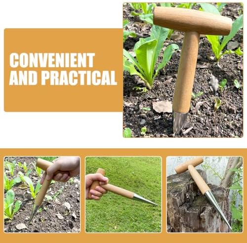 NUSITOU Ergonomic Garden Drill Wooden Handle Manual Soil Auger for Seedlings Garden Plants
