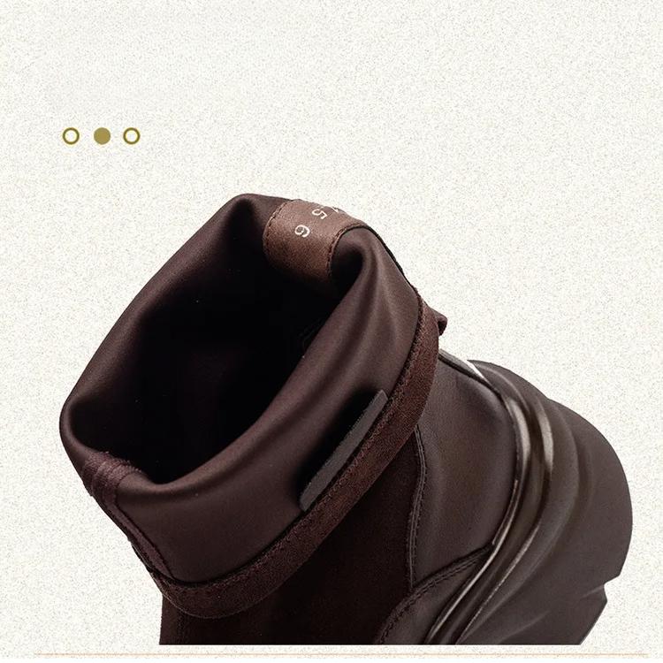 Johnature Retro Solid Color Mid-calf Boots Genuine Leather Comfortable Thick Soled Versatile Women's Shoes