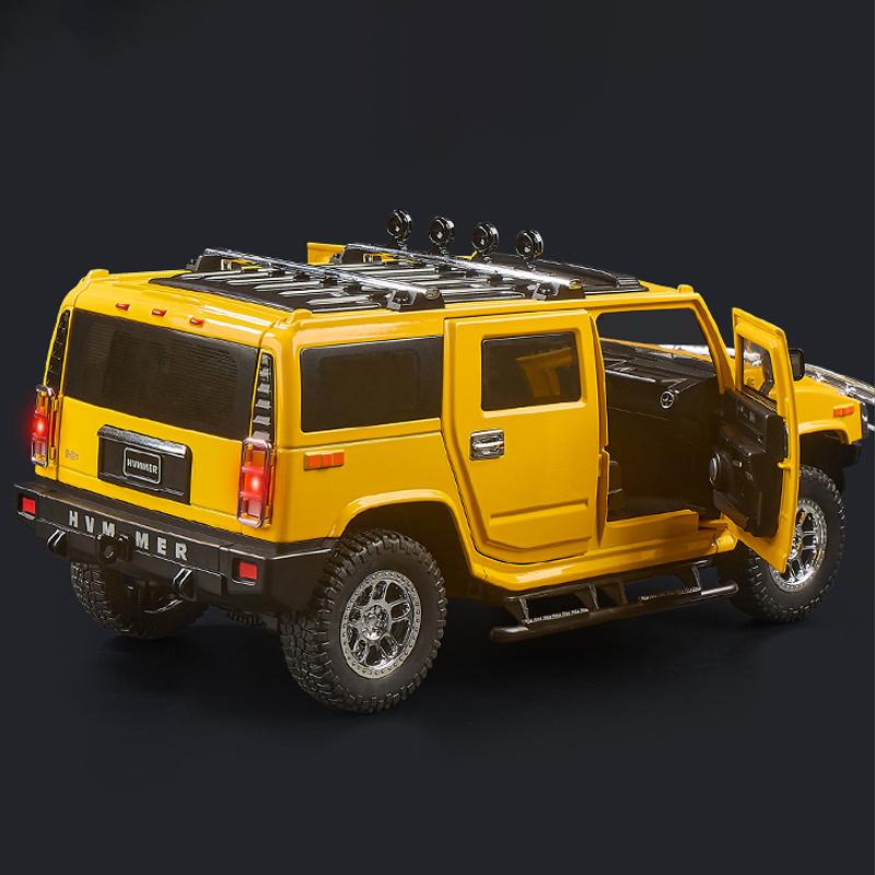 Large 1:18 H2 Alloy Off Road Car Diecast Metal Model Sound Light Pull Back Toy Collect Display Ornament Children Toy Gift