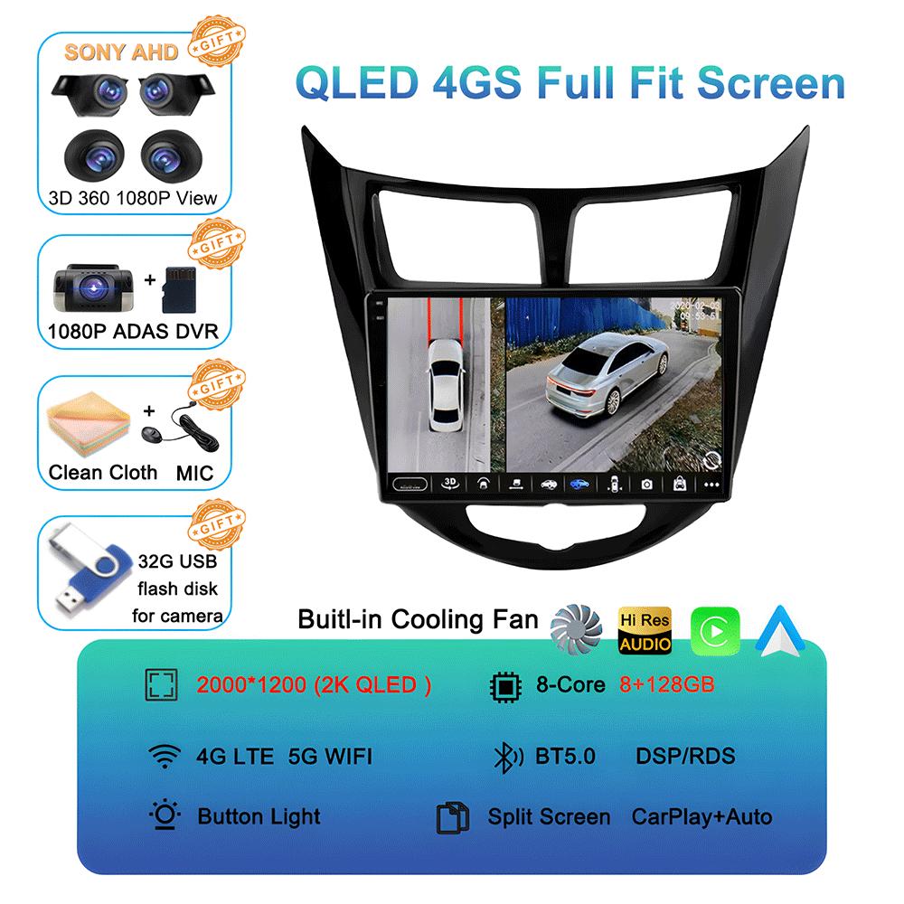 Android 14 Car Radio for Hyundai Solaris Verna Accent 1 2010 - 2016 Multimedia Video Player 2 Din DVD Head Unit Carplay GPS FM