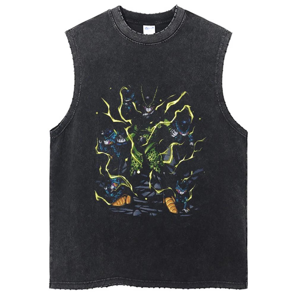 Dragon Ball Z trička Harajuku Hip Hop móda Vintage praná Anime Pánská trička Retro Manga Nadměrná velikost Bez rukávů Vesta