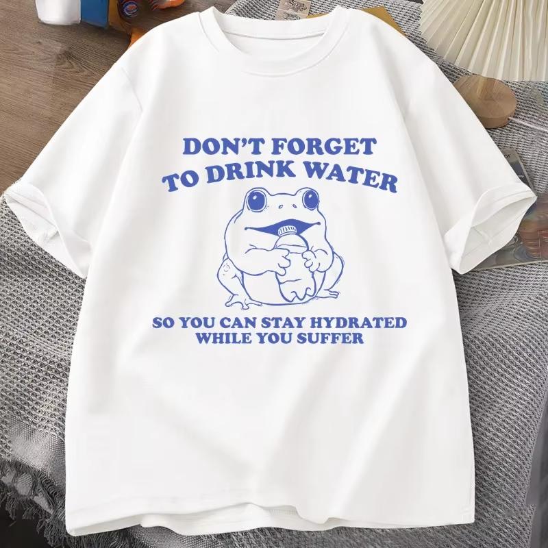 Stay Hydrated While You Suffer TShirt Vintage Style Funny Frog Graphic Tee Summer Short Sleeve Tshirts Women clothing Fashion