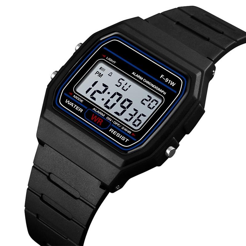 F91w Sports Digital Watch Waterproof Wristwatch Resin Strap For Adult Classic