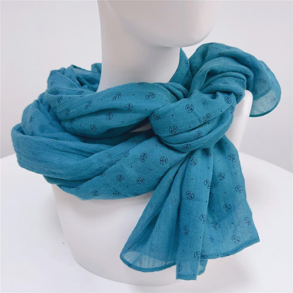 75x190cm Unique Soft Cotton Scarf New Floral Blue Color Printed Scarf Women Breathable Travel Shawl Warm Neck Scarves