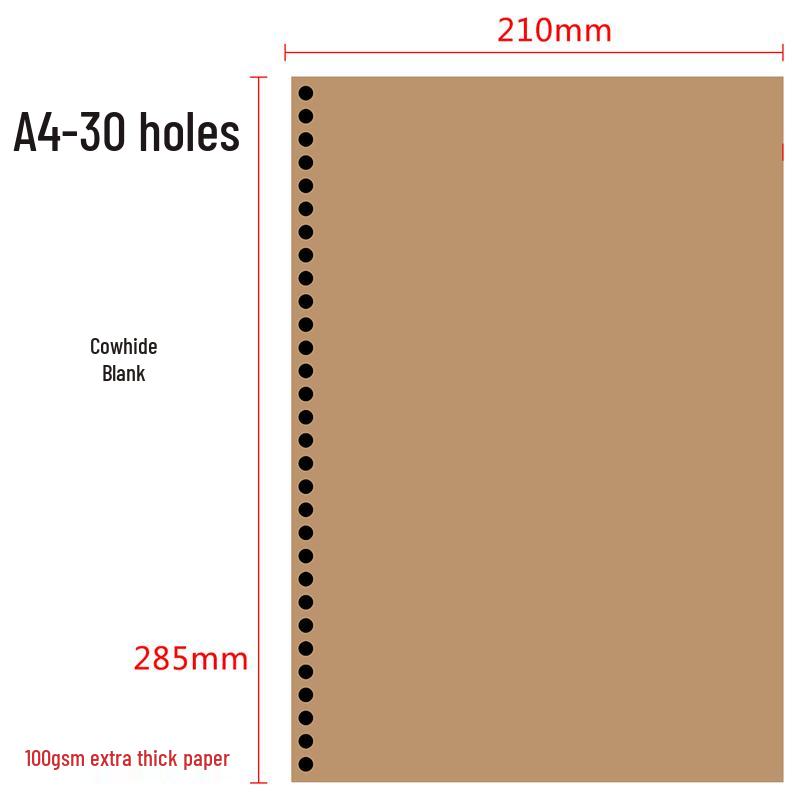 A4 Grid Kraft Paper Loose-Leaf Notebook with 30-Hole Refill - Retro Style