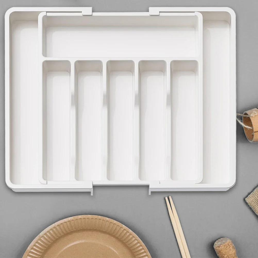 Adjustable Flatware Tableware Organizer with Dividers Utensil Holder Plastic Storage Tray for Spoons Forks Knives