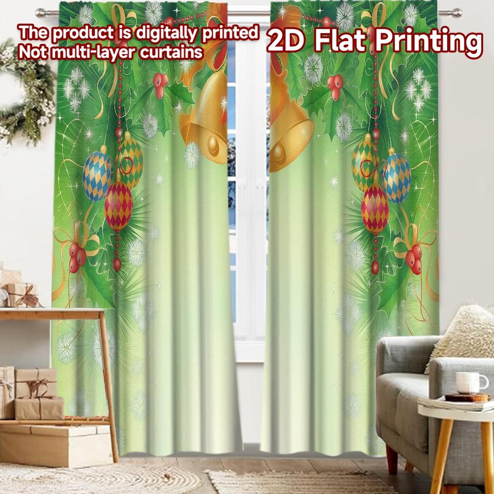 

2pcs, 2D FLAT PRINTING Curtains (Without Rod) Festive Bells(1) Festival Creative Curtains Polyester Easy Install Curtains 52.50 × 116.00 cm 2 pcs