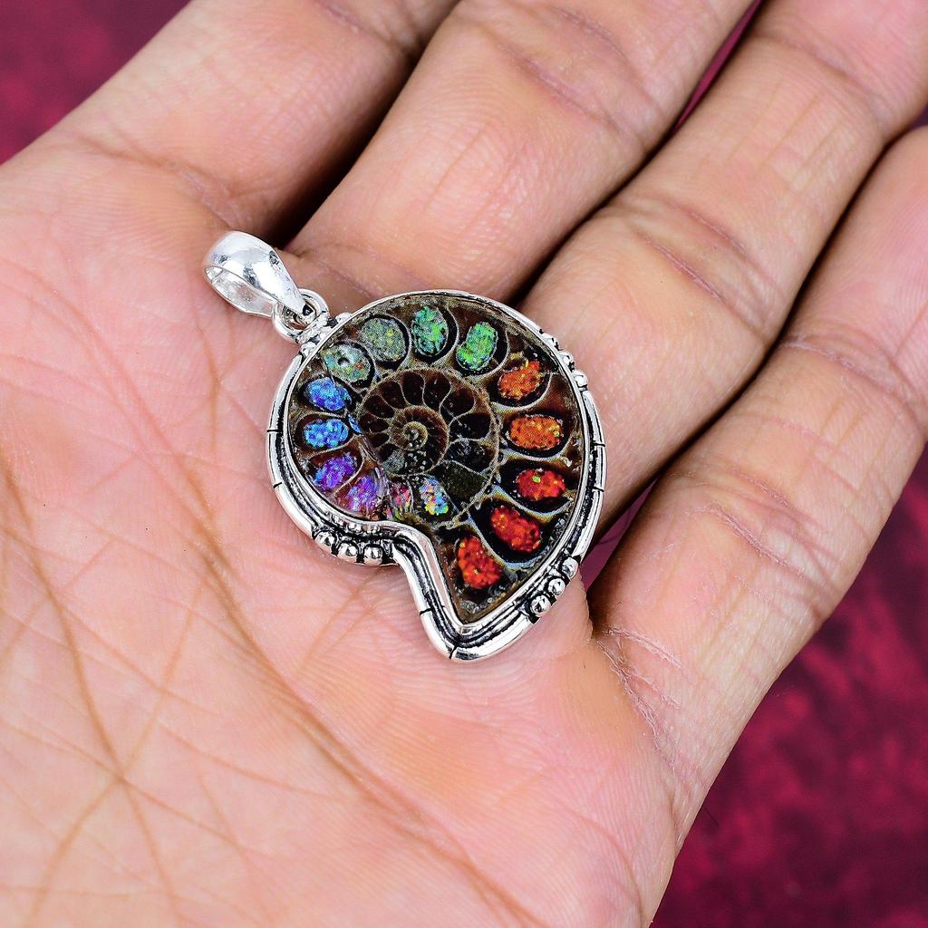 Ammonite Fossil Jewelry, 925 Solid Sterling Silver Pendant Handmade Gemstone Jewelry, Gifts For Wife Brand New Pendant
