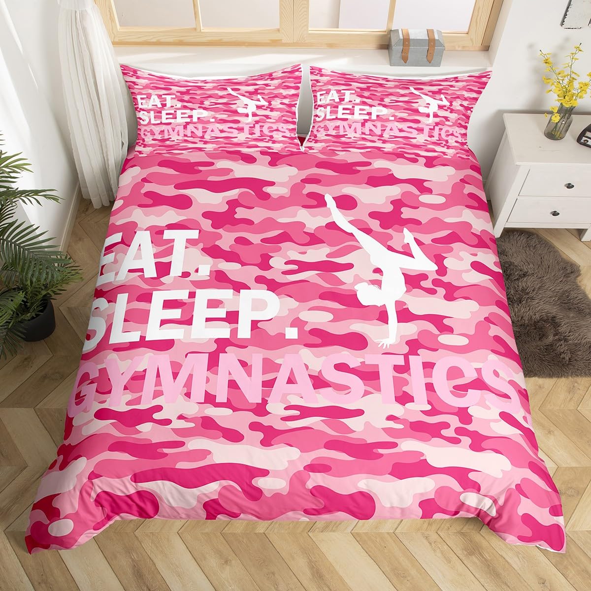 

Gymnastics Bedding Set Queen Size Kids Sleep Comforter Cover Set for Boys Girls Teens Camouflage Camo Duvet Cover Sports Theme EU Single(135x200cm)