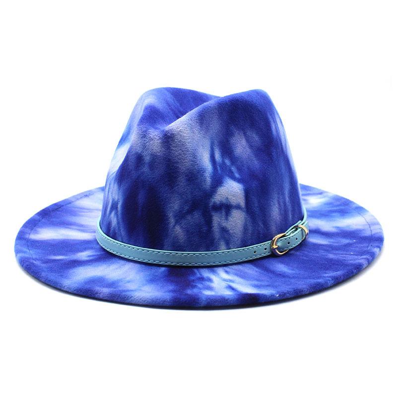 Tie-Dye Woolen Top Hat Women'S Big-Brimmed Jazz Felt Hat Men'S Outdoor Travel Hat Double-Sided Printed Hat