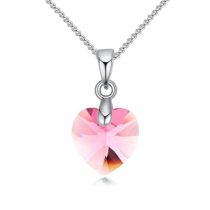 Heart Necklaces Pendant Crystals for Women Girls Gift Silver Chain Girl Jewelry