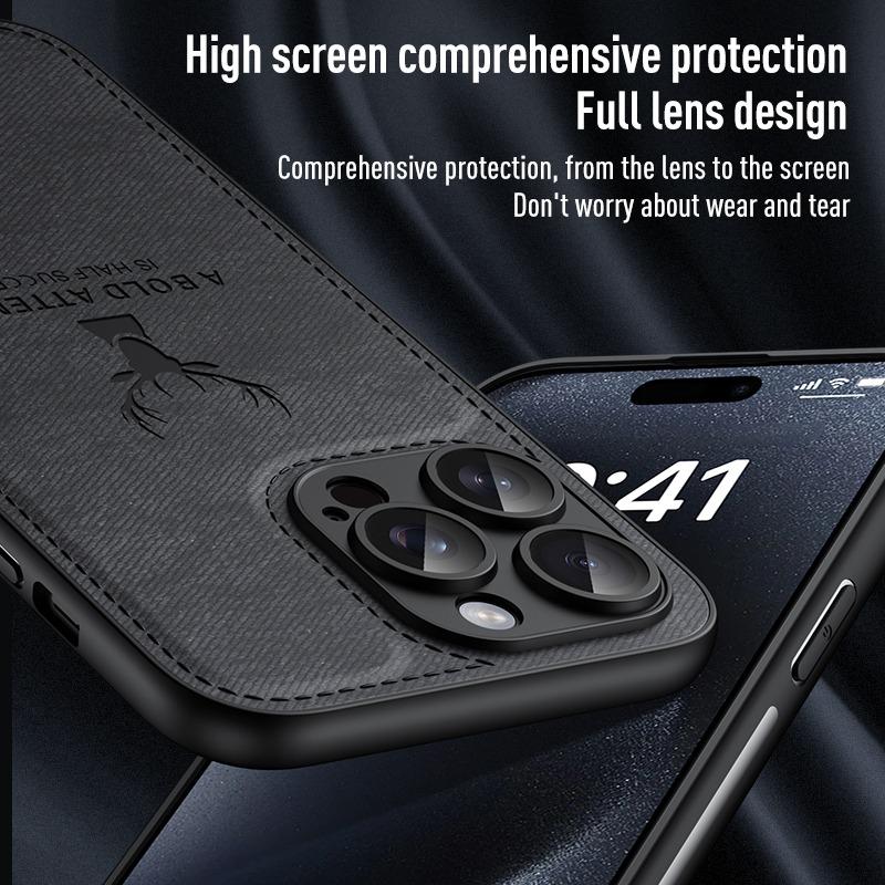 Luxury Cloth Leather Texture Deer Head Pattern Case For iPhone 16 15 14 13 12 11 Pro X XR XS Max 7 8 Plus Shockproof Soft Cover