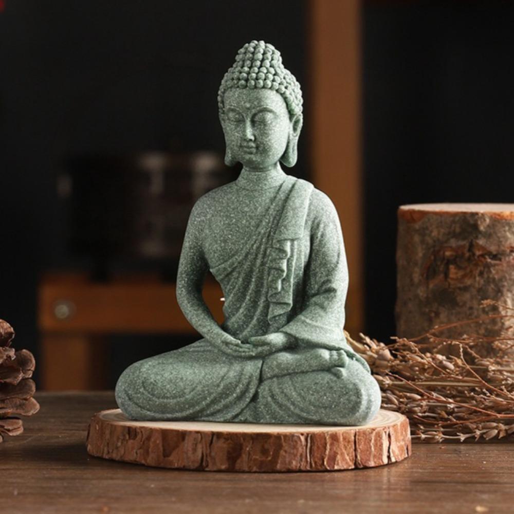 Statua Giardino Buddha Decorazione Acquario Mini Statuetta Buddismo Arredo Scrivania Tavolo Statua Zen Casa Sabbia Verde Thailandia