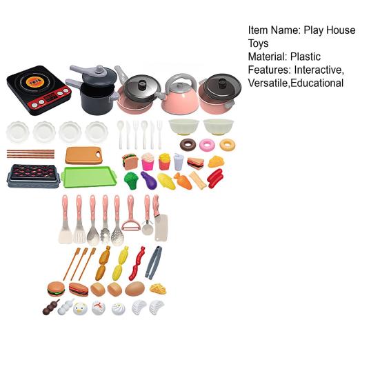 Spielhaus Spielzeug Induktionskochfeld Küchen-Spielset mit Realistischen Kochgeräuschen Kochgeschirr Besteck Lebensmittel-Set