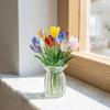 Glass Flower Bouquet with Vase Hand-Blown Mini Flower Decoration Home Living Room Handmade Simulation Floral Ornament with Stem