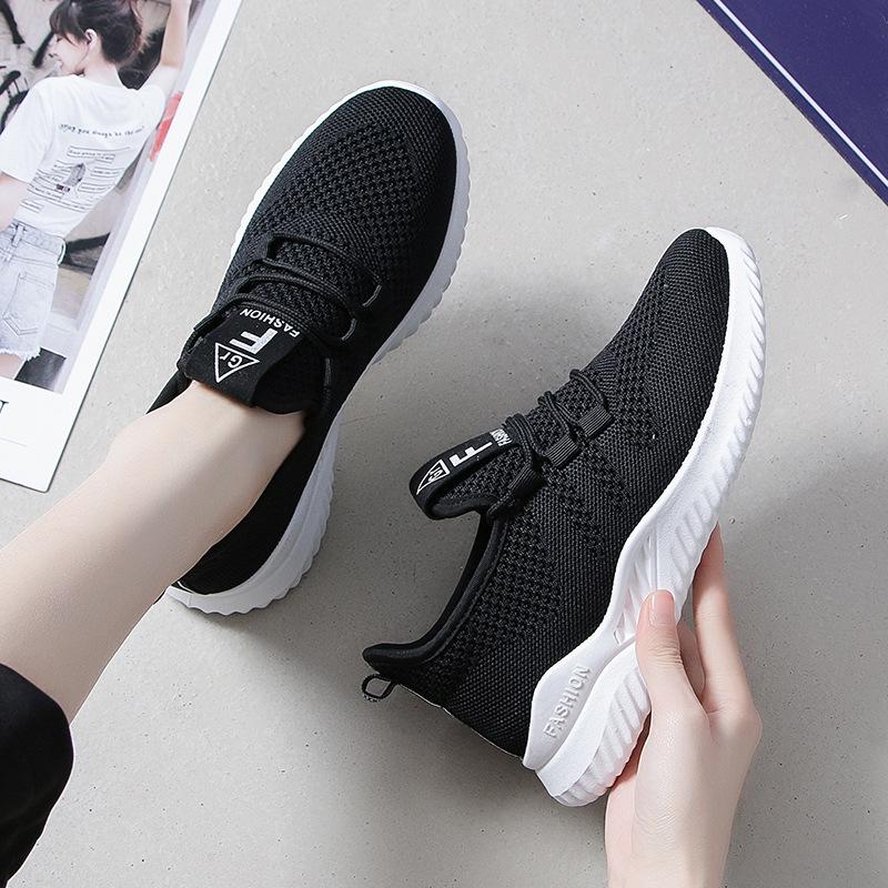 "2024 Women's Trendy White Mesh Running Shoes - Breathable Flying Woven Korean Style for Female Students"