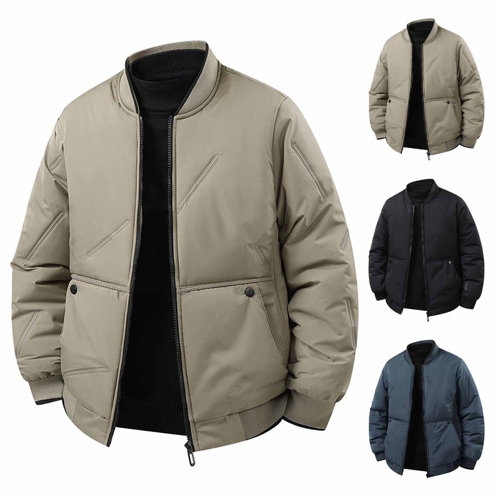 Winter Men'S Large Pocket Solid Color Zipper Jacket Sports And Leisure Baseball Collar Thick And Warm Cotton Jacket