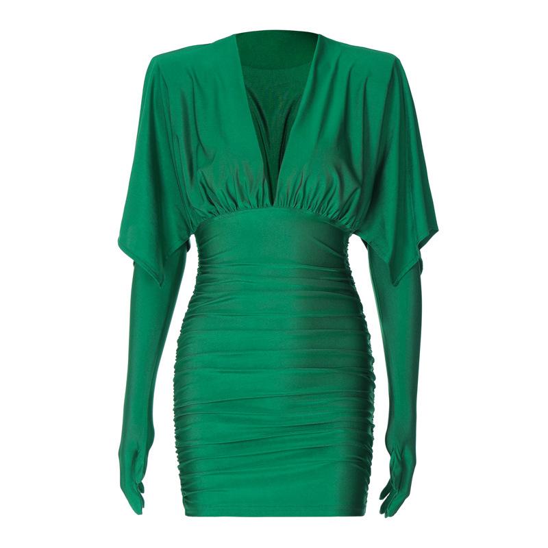 

Весенне-летнее платье-перчатки для светской львицы, нишевый дизайн, чувство вечеринки, однотонный комплект, платье на бедрах S зелёный