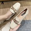 Modische weiche PU-Lederschuhe für Damen, Allround-Slipper, Slip-On-Derbys, quadratische Zehenpartie, Oxfords, große Größe 34-43, flache Damenschuhe mit Metallkette