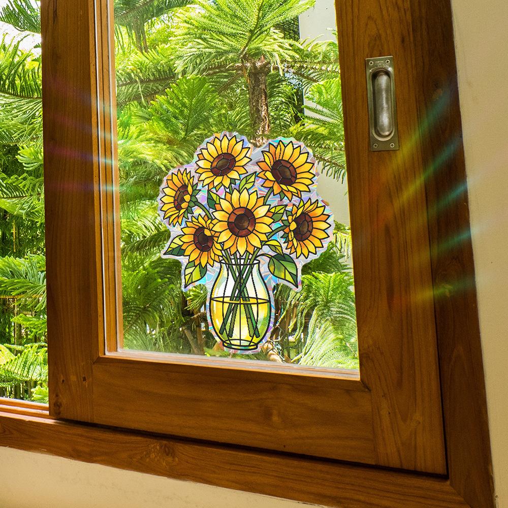 Laser-cut Glass Bottle Sunflower Home Glass Door and Window Decorative Beautifying Sticker