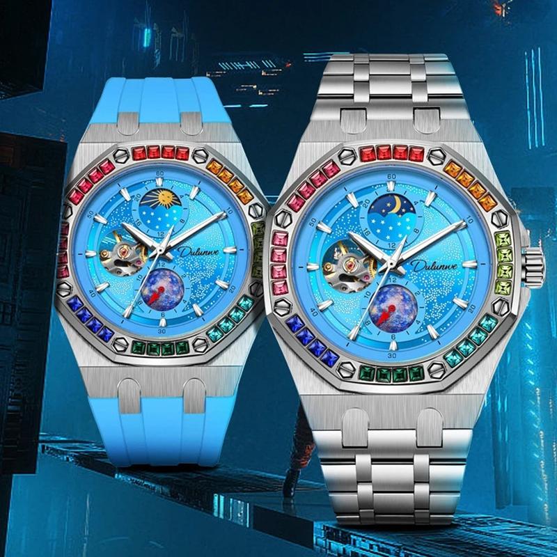 Rhinestone Set Bezel Design Men Automatic Steel Mechanical Watch Tourbillon Luminous Waterproof Men's Wrist Watch