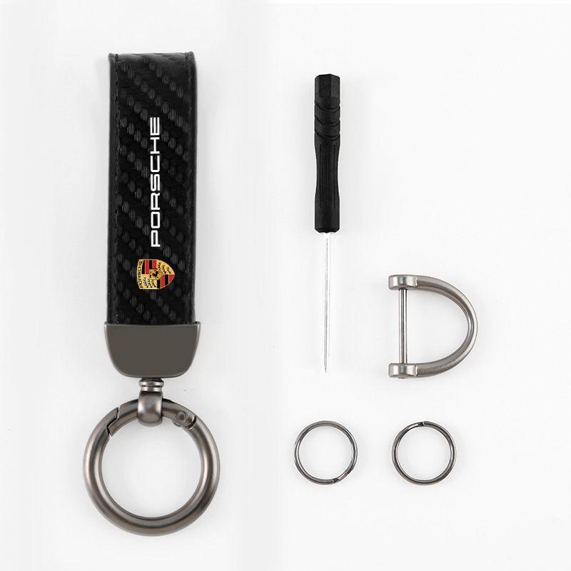 

Carbon Fiber Car Keychain Horseshoe Buckle Jewelry For Porsche 911 718 Cayenne Cayman Panamera Macan Taycan Boxster Accessories чёрный
