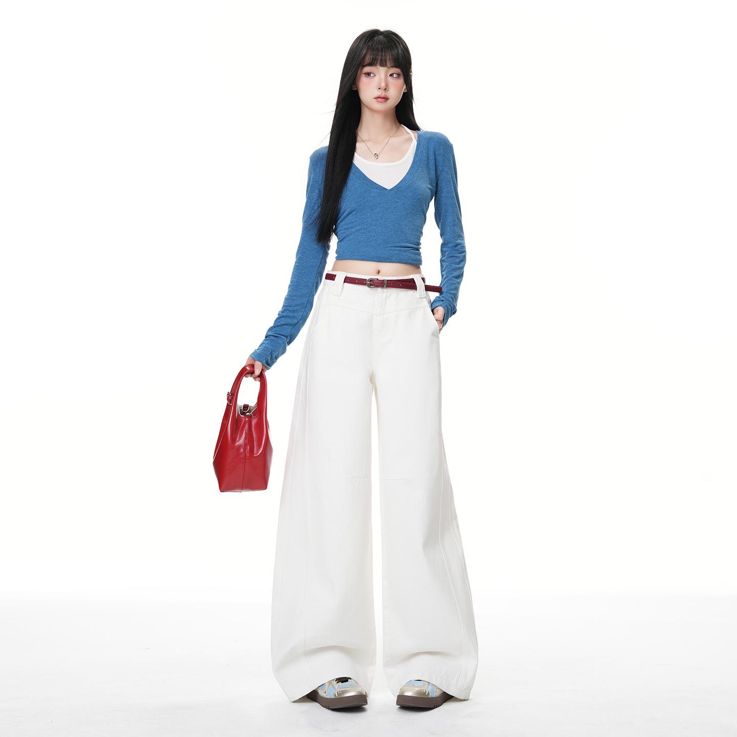 New Winter Women s Patchwork Mid-Waist Loose Wide-Leg Jeans Large