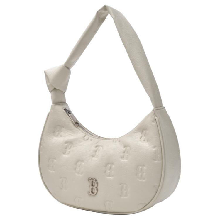 New MLB MONOGRAM New York Yankees Synthetic Leather Hobo Bag, Handbag Women's Ecru 3ABQMV15N-43WHS