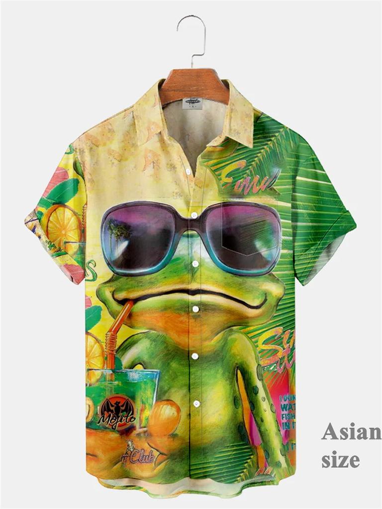 Funny Frog 3D Printed Graphic Men Streetwear Women Casual Fashion Short Sleeves Shirts Lapel Button Shirt New Unisex Clothing
