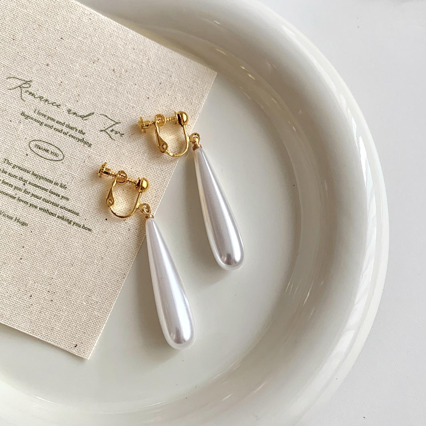 French Pearl Water Drop Long Clip on Earrings without Ears Hole Women s Elegant Temperament Pearl Earrings No Pierced Earclips