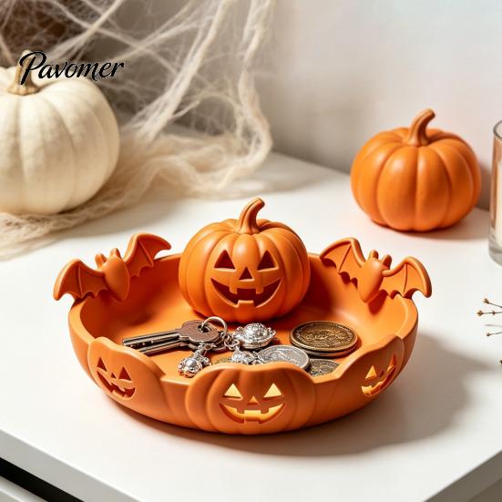 Unique Holiday Gift for Friends 3D Printed Pumpkin Jewelry Holder, Spooky Halloween Trinket Tray Keys, Party Table Centerpiece Rings, Earrings,