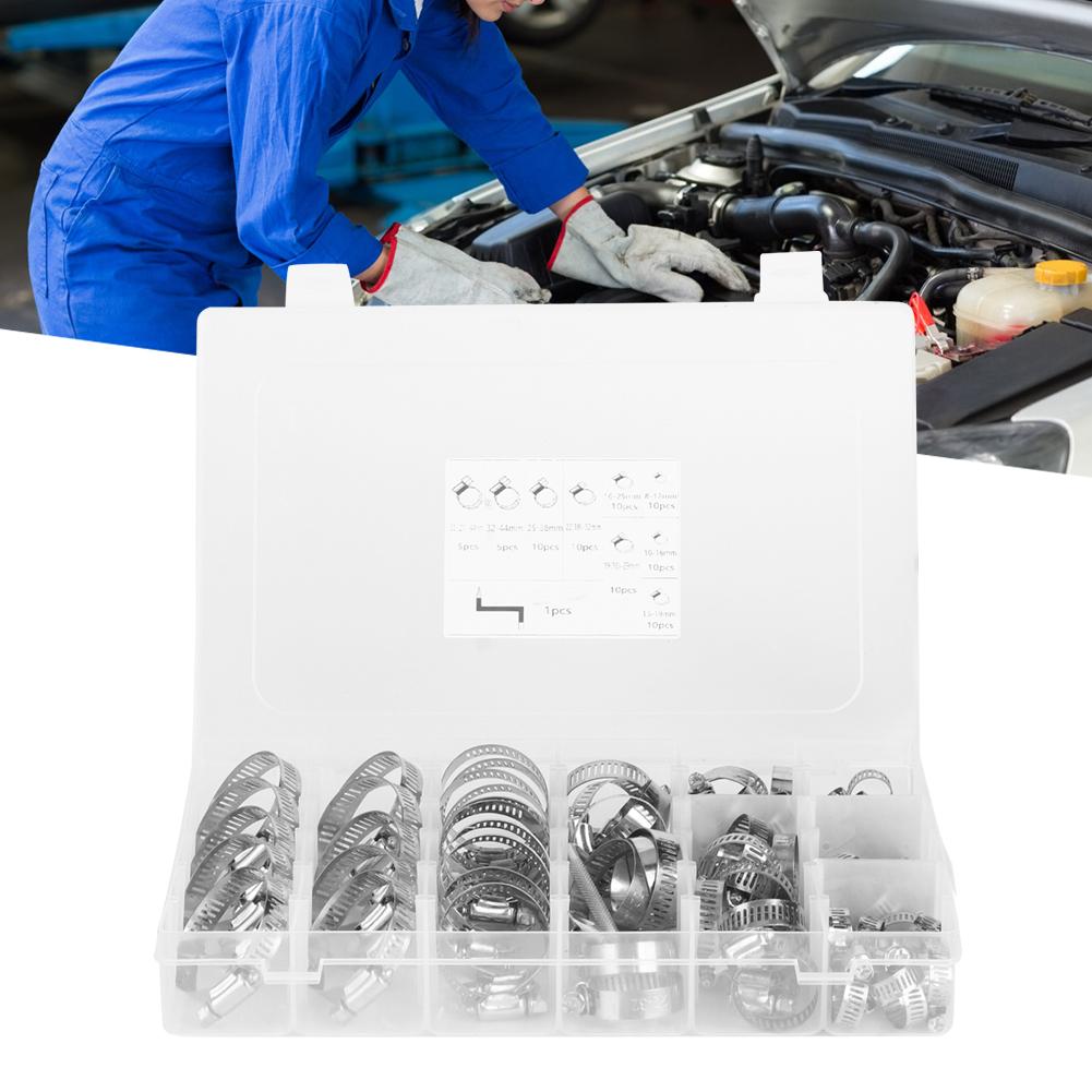 80pcs Collar Stainless Steel Hose Clamp Adjustable Pipe Tube with Wrench