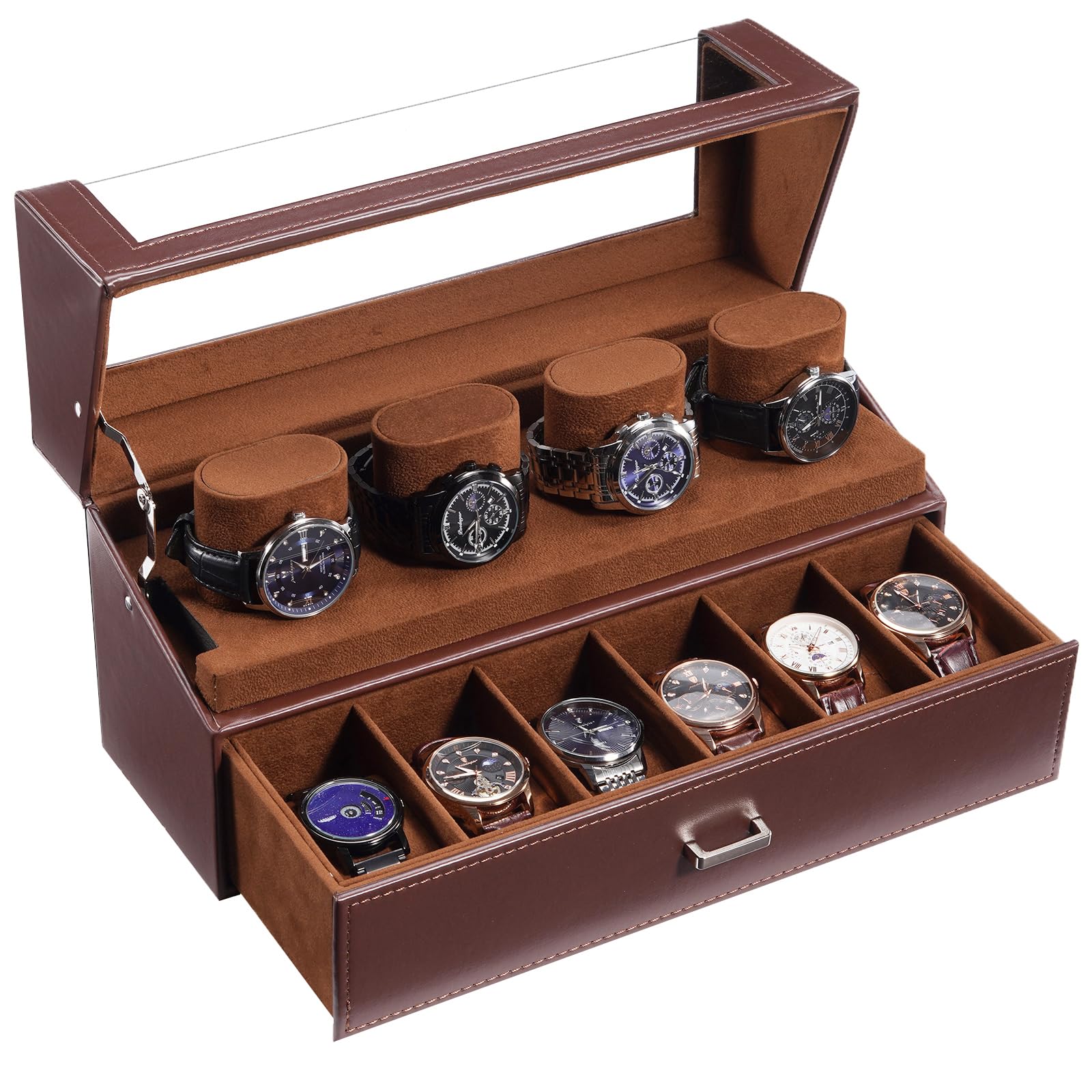 ProCase Watch Watch Display Stand with Acrylic Watch Display Case with Watch Watch Holder Organizer for Men and Women Men s Case, 10-Slot Lid, Drawer,