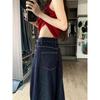 Hong Kong Style Retro Blue Loose-Fitting Loose Pants Denim Women's High Waist Slimming Straight Pants Mop Pants Summer