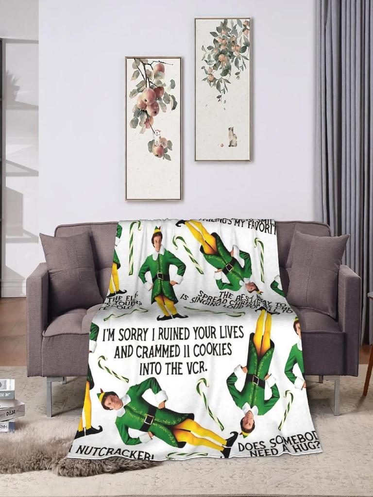 Buddy the Elf Print Soft Flannel Blanket Warm Winter Throw for Kids Couch Bed or Sofa Cover Funny Bedspread Design