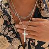 2pcs Punk Cross Necklace for Men BoysStainless Steel Stacked Chain Necklace,Male Sweater Chain Gift