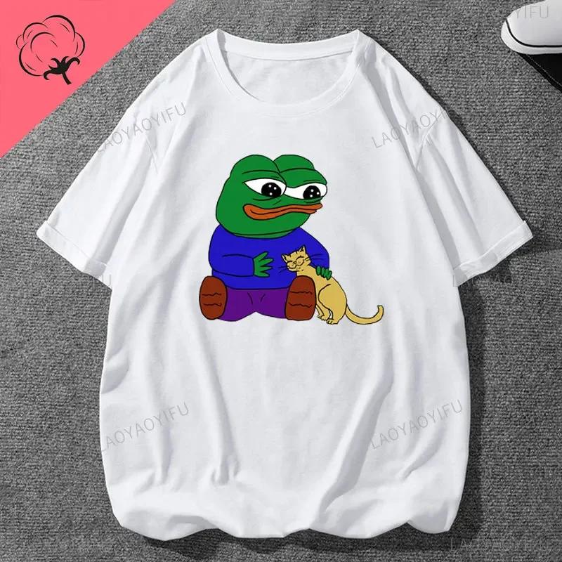 Pe Pe The Frog Meme Emote Cotton Mens Clothing Vintage Fashion Frog Animal Ladies Summer Kawaii Tees Funny Gift Casual Shirt
