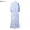 Loose Casual Short Sleeve Stripe Shirt Dress Women Turn Down Collar
