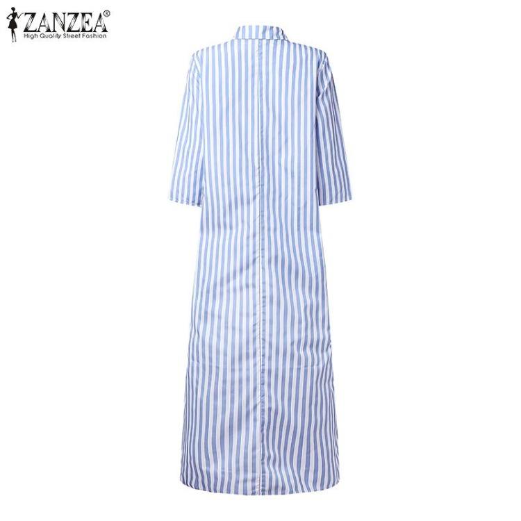 Loose Casual Short Sleeve Stripe Shirt Dress Women Turn Down Collar