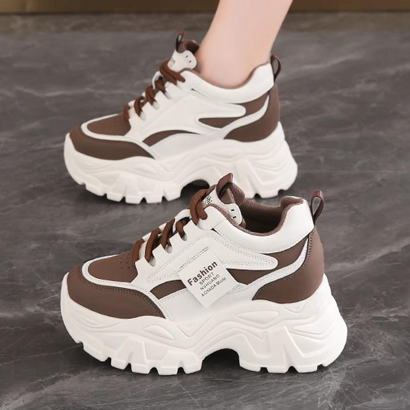 Women's shoes autumn and winter platform dad shoes small inner height increase velvet cotton shoes leather surface casual sports