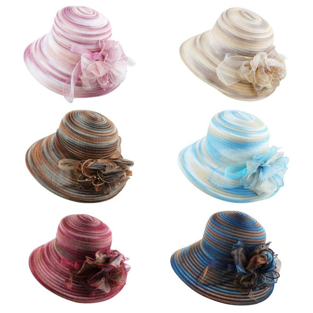 Panama Hat Flower Sunshade Fisherman Cap Lace Wide Brim Women Sun Hat Organza Thin Sun Protection Hat Summer