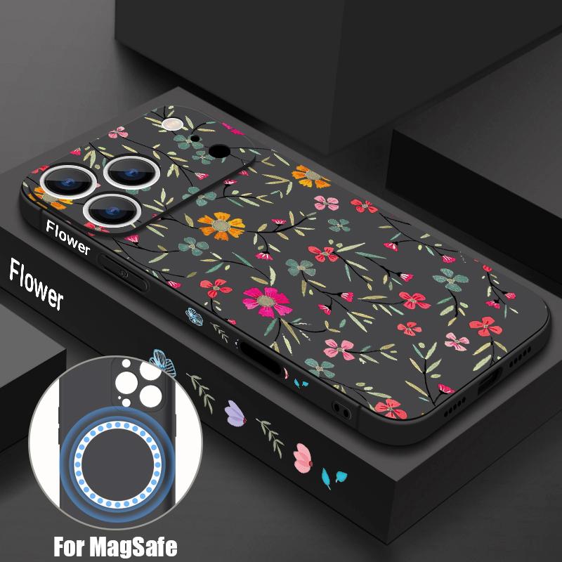 

Cartoon Daisies Flowers Case For iPhone 17 Pro Max iPhone 16 15 14 13 Pro Max Magnetic For Magsafe Soft Silicone Phone Back Cover iPhone 14 Pro чёрный