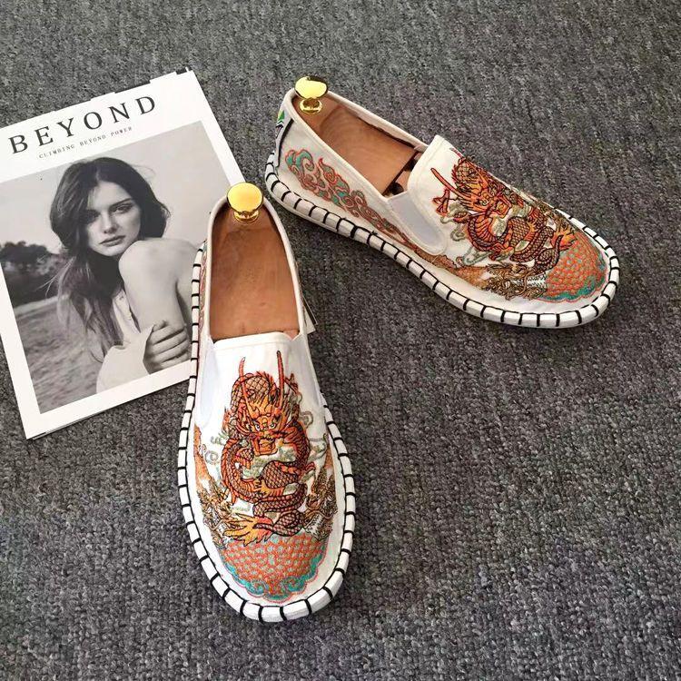 Old Beijing Cloth Shoes Embroidery Flower Social Guy Male Moccasin-Gommino Student Casual Shoes National Chinese Style