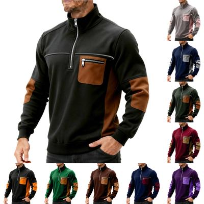 Men's Colorblock Half Zip Stand Collar Sweatshirt Men's Sports Large Size Casual Stand Collar Sweatshirt