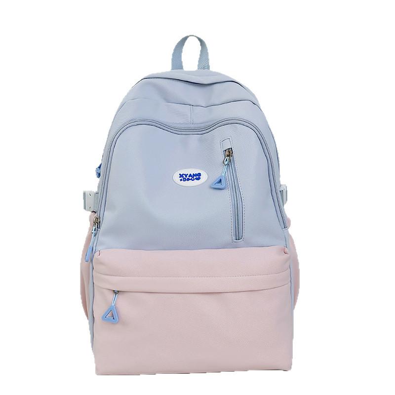 Youth Campus Style Nylon Student Backpack With Arcshaped Shoulder Straps And Versatile Design синий
