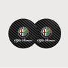 2Pcs Carbon Fiber Leather Coaster Car Water Cup Anti-slip Pad Mat Auto Interior For Alfa Romeo 4C 159 166 Spider 156 Mito 147 GT