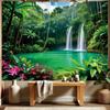 2D Turquoise Pool Waterfall Tapestry Lush Rainforest Photography Background