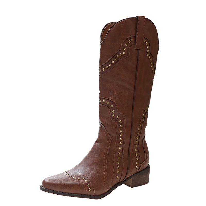 Brown Maillard Boots 2025 New Summer and Autumn Retro Western Cowboy Boots American Tall Knight Boots Long Boots