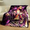 Vibrant stylized figure in a leather jacket against a cosmic purple backdrop. for all seasons blanket lunch break throw gift
